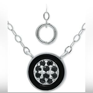 Gianni Bernini Black Cubic Zirconia Cluster Pendant Necklace Sterling Silver 16”